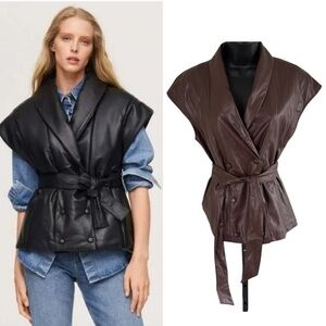 Jason Wu Faux Leather Double Breasted Vest in Brown - XS